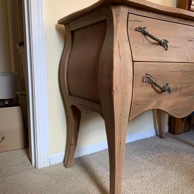 LOT 248 Z: 2 Drawer Raw Wood Side Table w/ Glass Lamp