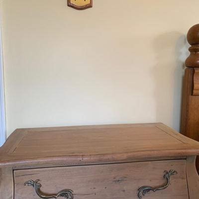 LOT 248 Z: 2 Drawer Raw Wood Side Table w/ Glass Lamp