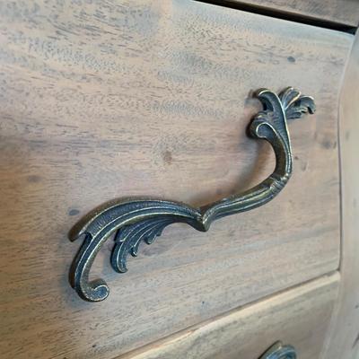 LOT 248 Z: 2 Drawer Raw Wood Side Table w/ Glass Lamp