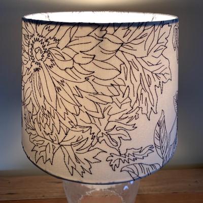 LOT 248 Z: 2 Drawer Raw Wood Side Table w/ Glass Lamp