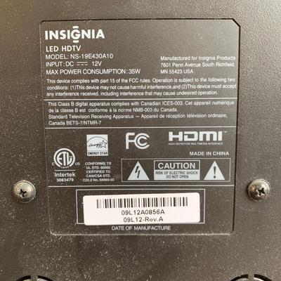 LOT 262 Z: Insignia LED HDTV Model #NS-19E430A10