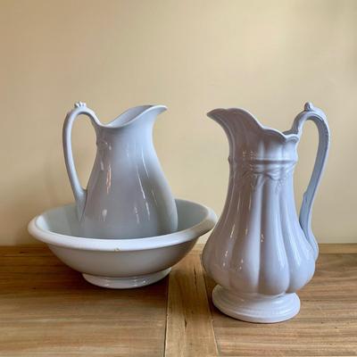 LOT 264 Y: Royal Burgess & Goddard Wash Bowl & Pitcher w/ Elsmore & Forster Pitcher