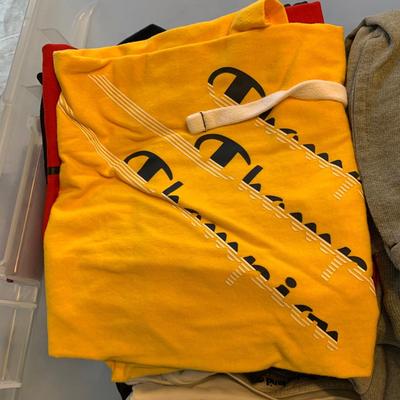 LOT 317 X: Tote of Clothing; Timberland, Champion, Adidas, & More