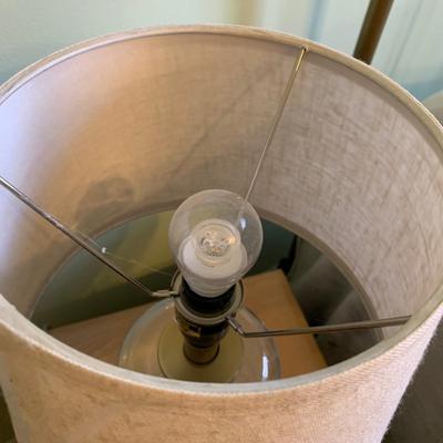 LOT 320 X: Faux Brass Metal Headboard & Pennsylvania House Side Table w/ Glass Lamp