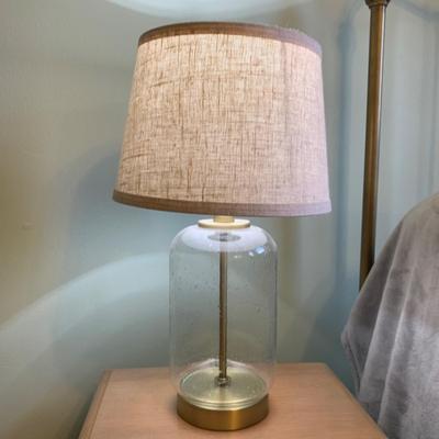 LOT 320 X: Faux Brass Metal Headboard & Pennsylvania House Side Table w/ Glass Lamp