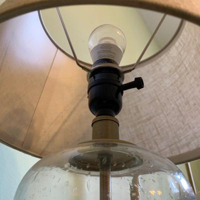 LOT 320 X: Faux Brass Metal Headboard & Pennsylvania House Side Table w/ Glass Lamp