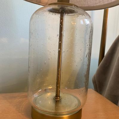 LOT 320 X: Faux Brass Metal Headboard & Pennsylvania House Side Table w/ Glass Lamp