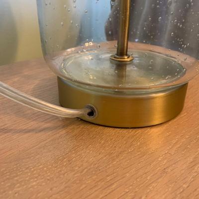 LOT 320 X: Faux Brass Metal Headboard & Pennsylvania House Side Table w/ Glass Lamp