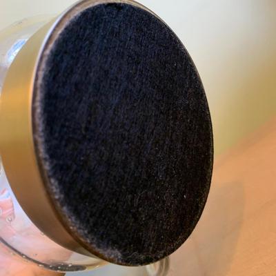 LOT 320 X: Faux Brass Metal Headboard & Pennsylvania House Side Table w/ Glass Lamp