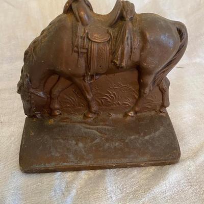 Vintage Cast Metal Grazing Horse Bookends Equestrian