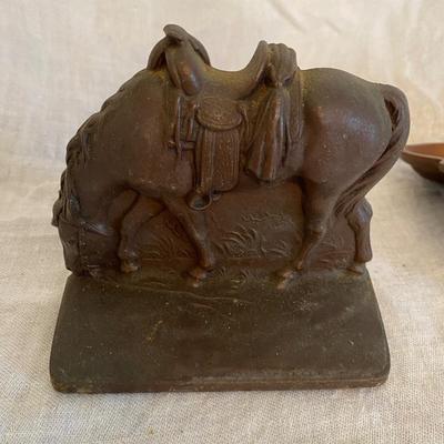 Vintage Cast Metal Grazing Horse Bookends Equestrian