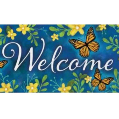 "Welcome" Monarch Morning Butterfly Mini Mat Door Mat Porch Mat Home Decor by Flag Trends - W: 22" H: 10"