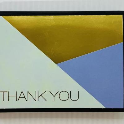 20 Piece Hallmark "Thank You" Cards w/Envelopes 10 Pack Art Deco Metallic Gold, Seafoam Green & Sky Blue