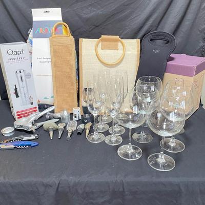Wine Lovers Lot - Ozeri Wine Opener, Venturi Decanter, Stemware & More (K-SS)