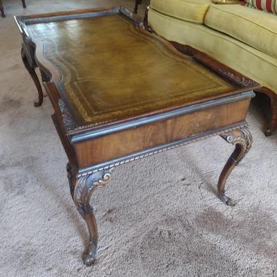 Mid Century Design Coffee Table with Leather Inlay Top