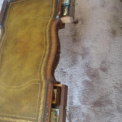 Mid Century Design Coffee Table with Leather Inlay Top