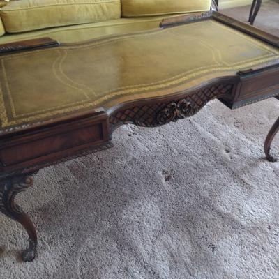Mid Century Design Coffee Table with Leather Inlay Top