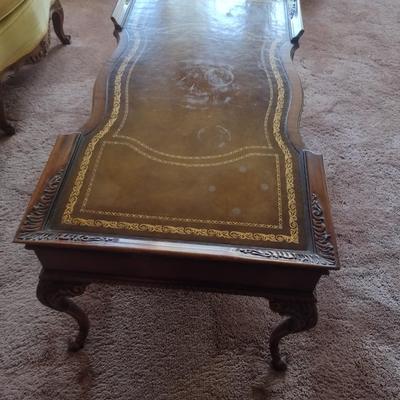 Mid Century Design Coffee Table with Leather Inlay Top