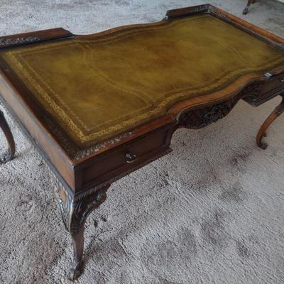 Mid Century Design Coffee Table with Leather Inlay Top