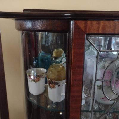 Antique Mahogany Diminutive Glass Display Cabinet with Design Fretting on Door (No Contents)