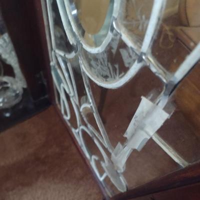 Antique Mahogany Diminutive Glass Display Cabinet with Design Fretting on Door (No Contents)
