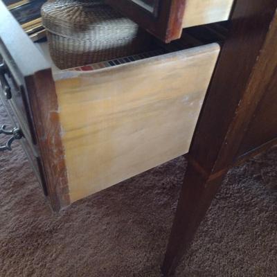 Mid Century Double Drawer Leather Inlay Top End Table