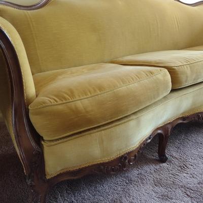Vintage Mahogany Frame Upholstered French Provincial Sofa