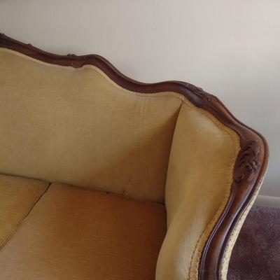 Vintage Mahogany Frame Upholstered French Provincial Sofa