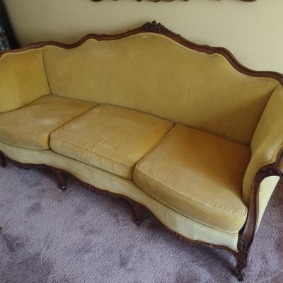 Vintage Mahogany Frame Upholstered French Provincial Sofa