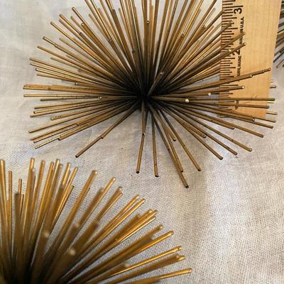 Set Of 3 Bronze Sea Urchin Decor Metal s Wall Burst MCM Style