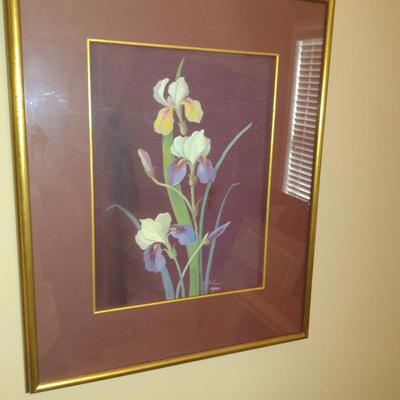 Set of Three Framed Floral Prints- Irises and Easter Lily- Approx 17" x 20 3/4"