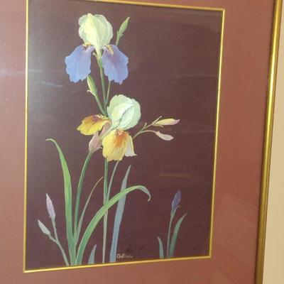 Set of Three Framed Floral Prints- Irises and Easter Lily- Approx 17" x 20 3/4"