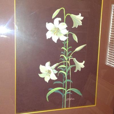 Set of Three Framed Floral Prints- Irises and Easter Lily- Approx 17" x 20 3/4"
