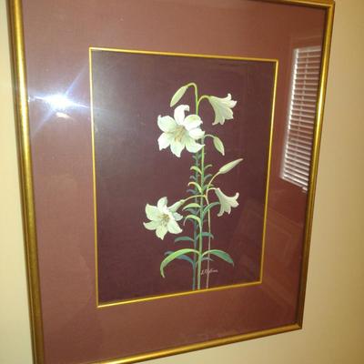 Set of Three Framed Floral Prints- Irises and Easter Lily- Approx 17" x 20 3/4"