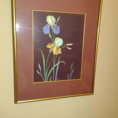 Set of Three Framed Floral Prints- Irises and Easter Lily- Approx 17" x 20 3/4"