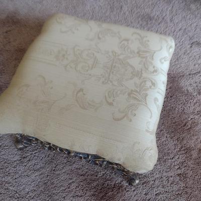 Antique Cast Metal Base Upholstered Top Stool