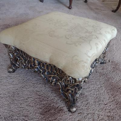 Antique Cast Metal Base Upholstered Top Stool