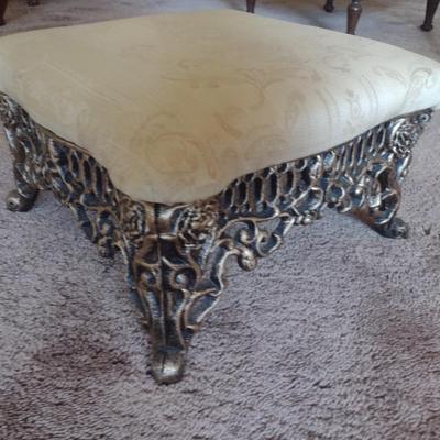 Antique Cast Metal Base Upholstered Top Stool