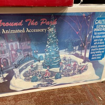 Christmas square and skating pond with village accessories