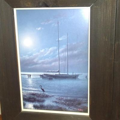 Pair of Coastal Theme Prints by Dalhart Windberg- Framed Under Glass- Approx 13 1/4" x 17 1/4"