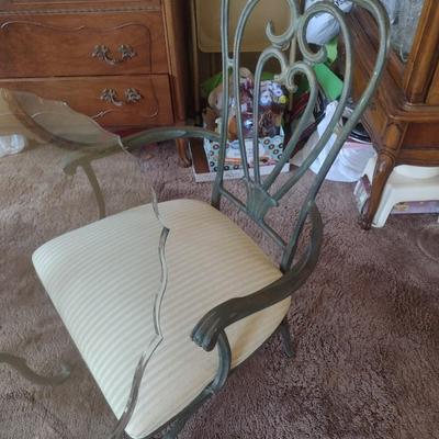 Thomasville Wrought Metal Five Piece Scalloped Edge Glass Top Table and Chair Set