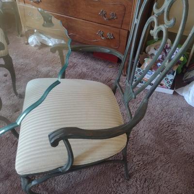 Thomasville Wrought Metal Five Piece Scalloped Edge Glass Top Table and Chair Set