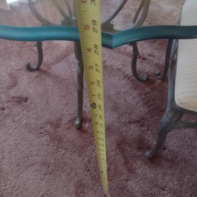 Thomasville Wrought Metal Five Piece Scalloped Edge Glass Top Table and Chair Set