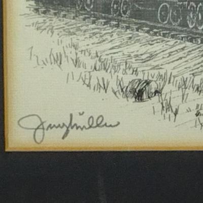 Pair of Locomotive Theme Prints by Jerry Miller- Framed Under Glass- Approx 10 1/2" x 13 1/2"