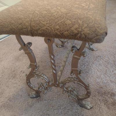 Vintage Cast Metal Base Upholstered Seat Bench