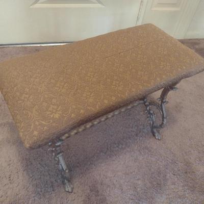 Vintage Cast Metal Base Upholstered Seat Bench