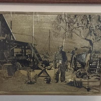Set of Four Framed Gold Foil Etchings by Lionel Barrymore- Approx 8 1/2" x 10"