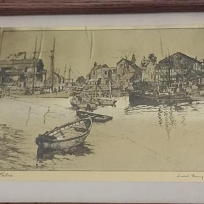Set of Four Framed Gold Foil Etchings by Lionel Barrymore- Approx 8 1/2" x 10"
