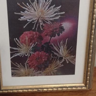 Dufex Foil Chrysanthemums Print- Framed Under Glass- Approx 9 3/4" x 12"