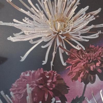 Dufex Foil Chrysanthemums Print- Framed Under Glass- Approx 9 3/4" x 12"